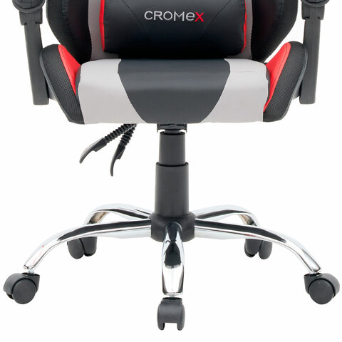 Кресло компьютерное CROMEX (КРОМЕКС) "Quantum GM-155 RGB", подсветка, две подушки, экокожа, черное/красное/серое, 532955