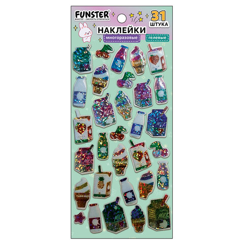 Наклейки гелевые "Любимые блестки", 17,5х9 см, ассорти 6 видов, FUNSTER (ФАНСТЕР), 666104