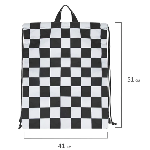 Мешок для обуви BRAUBERG большой удобный с ручкой, 51х41 см, "Black and White", 271595