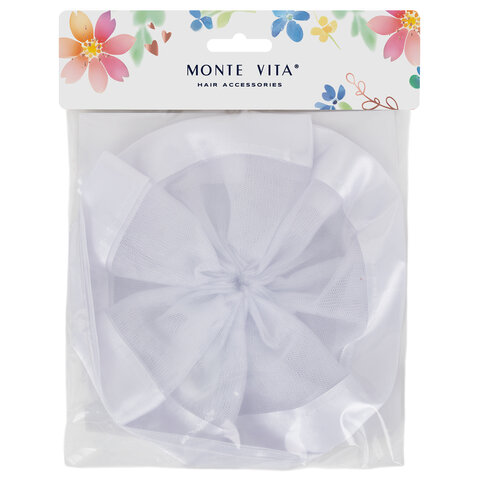 Бант для волос НАБОР 2 шт., диаметр 17 см, на резинке, белый, MONTE VITA (МОНТЕ ВИТА), 457115