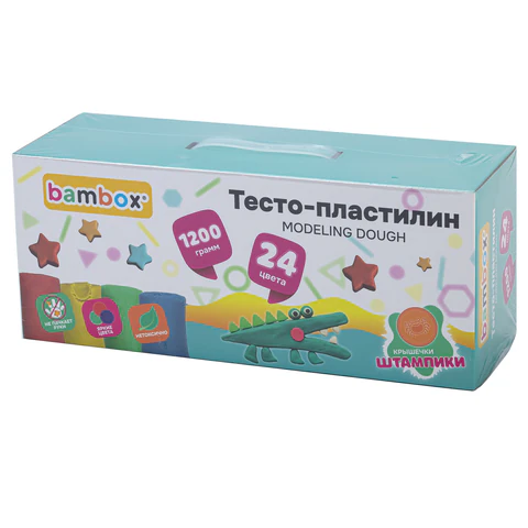 Тесто-пластилин для лепки СУПЕР ПЛАСТИЧНОЕ, 24 цвета, 1200 г, крышки-штампики, BAMBOX (БАМБОКС), 107249
