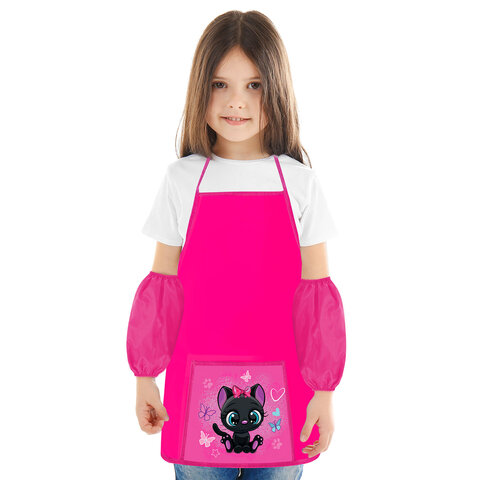 Фартук с нарукавниками для уроков труда ПИФАГОР, 1 карман, 46x54 см, "Black kitten", 273761