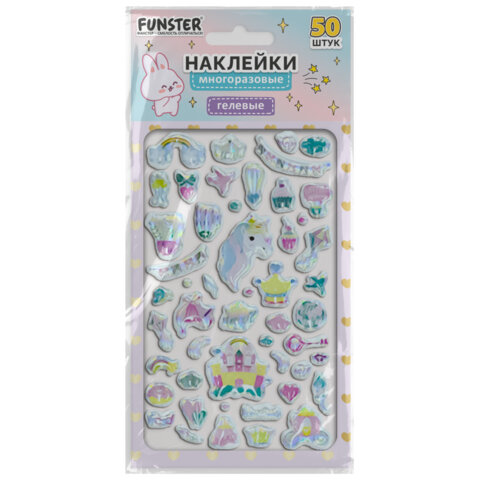 Наклейки гелевые "Блестящий микс", 15,5х9,5 см, ассорти 6 видов, FUNSTER (ФАНСТЕР), 666086