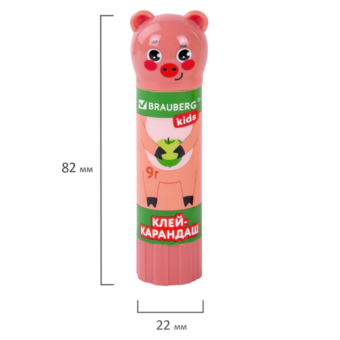 Клей-карандаш "Зверята: кошка, мышка, хрюшка", 9 г, фигурный колпачок, 3 шт./блистер, BRAUBERG KIDS, 271141