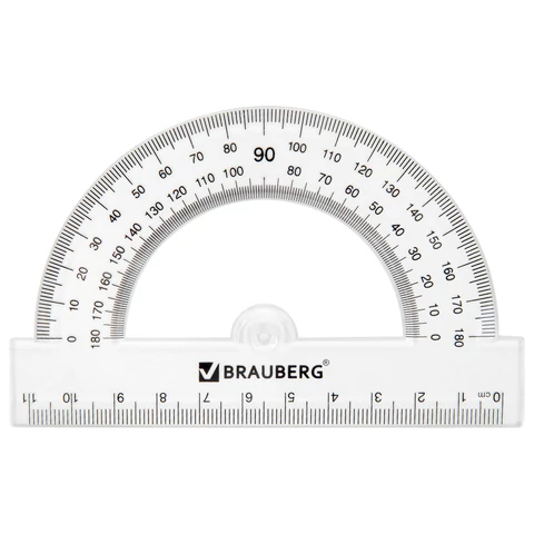 Набор чертежный BRAUBERG (линейка 20 см, 2 треугольника, транспортир), прозрачный, 210853