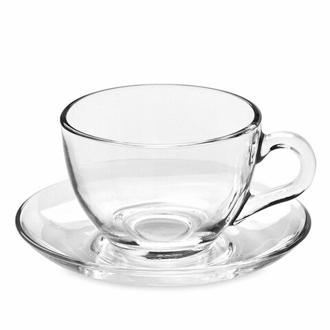 Набор чайный на 6 персон (6 кружек 215 мл, 6 блюдец), стекло, PASABAHCE "БЕЙЗИК", фирменная подарочная упаковка, 97948