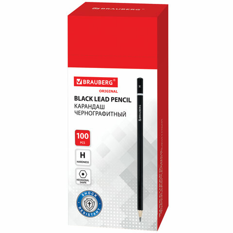Карандаш чернографитный BRAUBERG, 1 шт., "Touch line", Н, корпус черный, заточенный, 180625