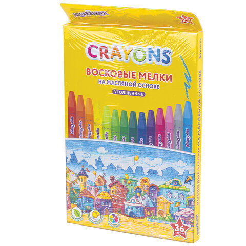 Восковые мелки утолщенные на масляной основе ЮНЛАНДИЯ "ДОМИКИ", 36 цветов, 273092