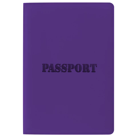 Обложка для паспорта, мягкий полиуретан, "PASSPORT", фиолетовая, STAFF, 237608