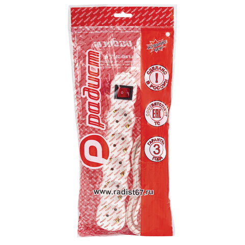 Сетевой фильтр СУ10-005 5 розеток, с заземлением, выключатель, 10 А, 5 м, белый, 7040