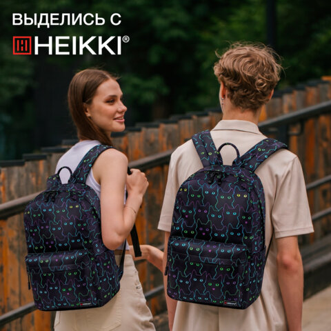 Рюкзак HEIKKI DREAM (ХЕЙКИ) универсальный, с карманом для ноутбука, эргономичный, Neon cats, 42х26х14 см, 272524