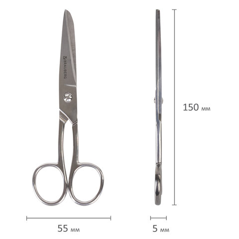Ножницы цельнометаллические BRAUBERG "Professional", 150 мм, классической формы, 237101