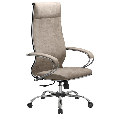 Кресло офисное МЕТТА "L1m 42", хром, сиденье и спинка мягкие, велюр, бежевое