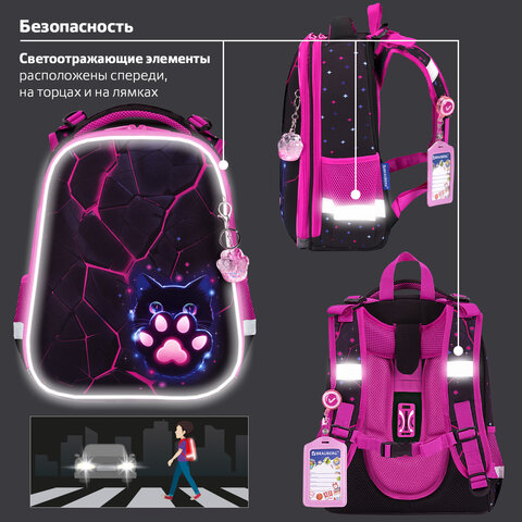 Ранец BRAUBERG PREMIUM, 2 отделения, с брелоком, "Pink lava", 38х29х16 см, 273097