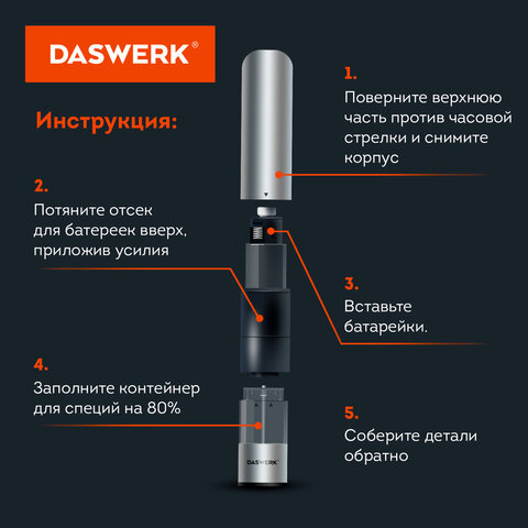 Набор мельниц для соли и специй электрические с подсветкой, 2 шт., PM-2, DASWERK (ДАСВЕРК), 456620
