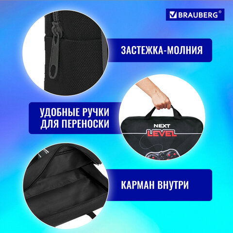 Папка на молнии с ручками BRAUBERG А4, 1 отделение, полиэстер, 80 мм, "Новый уровень", 271483