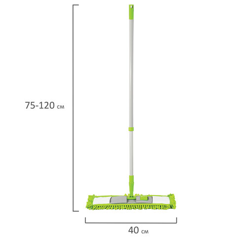 Швабра с флаундером 40 см, телескопический черенок 70-120 см, еврорезьба, МОП из микрофибры букли "СИНЕЛЬ" (ТИП К), ЛЮБАША, 603602