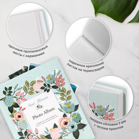 Фотоальбом BRAUBERG "Цветочный узор" на 304 фото 10х15 м, твердая обложка, термосклейка, 391162