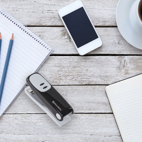 Степлер №24/6, 26/6 BRAUBERG "Germanium", до 20 листов, черный, ГАРАНТИЯ 5 ЛЕТ, 226580