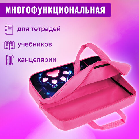 Папка на молнии с ручками BRAUBERG А4, 1 отделение, полиэстер, 80 мм, "Pink lava", 273299