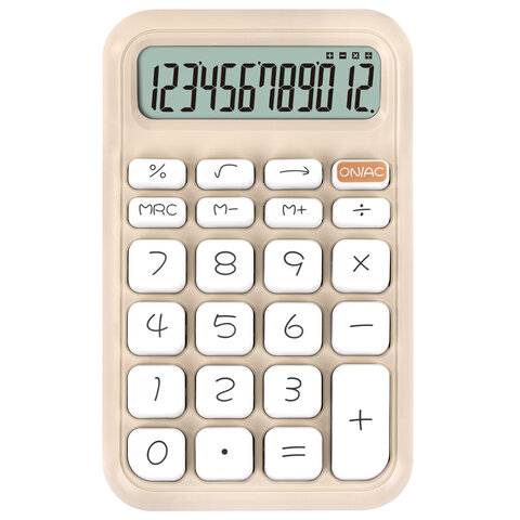 Калькулятор настольный BRAUBERG KW-500-BG (93x148 мм), 3D-кнопки, 12 разрядов, бежевый, 272955