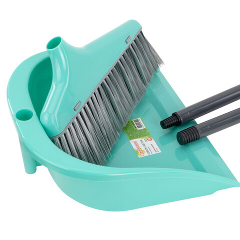 Совок для мусора КОМПЛЕКТ щетка + совок + 2 рукоятки 80 см и 87 см с резьбой, ЛЕНИВКА, ЛЮБАША, 700056
