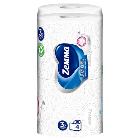 Бумага туалетная 3-слойная, 4 рулона (4х17 м), белая, ZEMMA/ZEWA Deluxe, 32281