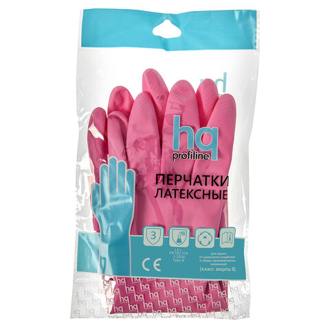 Перчатки латексные КЩС, сверхпрочные, плотные, хлопковое напыление, размер 8,5-9, L (большой), красные, HQ Profiline, 73585