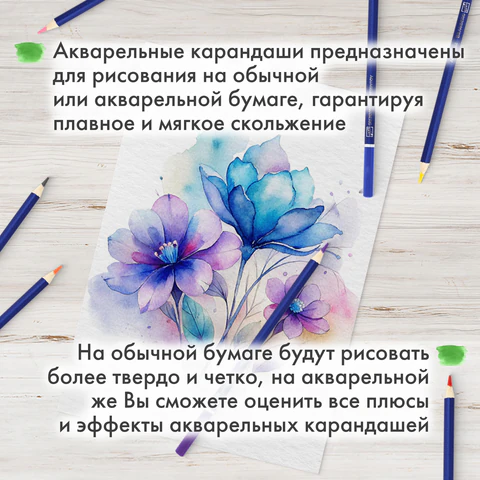 Карандаши художественные цветные акварельные BRAUBERG ART CLASSIC, 24 цвета, грифель 3,3 мм, 181530