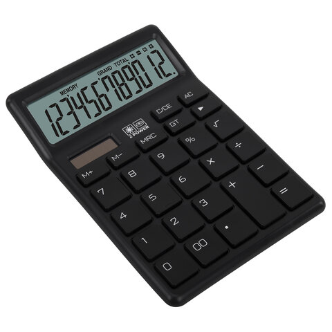 Калькулятор настольный BRAUBERG CH-12-BK (153х103 мм), 12 разрядов, двойное питание, черный, 272958