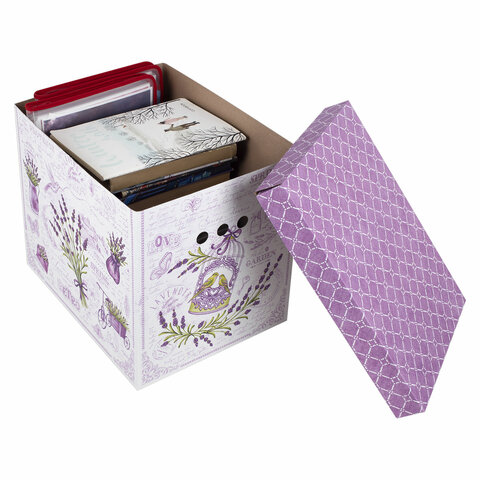 Короб для хранения из плотного микрогофрокартона 380х280х315 мм, КОМПЛЕКТ 3 шт., BRAUBERG HOME "Лаванда", 271821