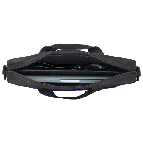 Сумка портфель BRAUBERG PRACTICAL с отделением для ноутбука 15,6", Blue line, черная, 29х40х7 см, 272603