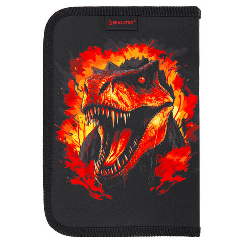 Пенал BRAUBERG с наполнением, 1 отделение, 1 откидная планка, 24 предмета, 21х14 см, "Fire dino", 273535