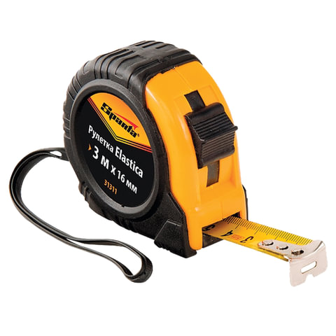 Рулетка измерительная 3 м х 16 мм, SPARTA "Elastica", обрезиненный корпус, 31311