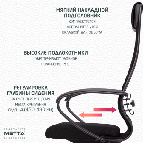 Кресло офисное МЕТТА "К-27" пластик, ткань, сиденье и спинка мягкие, черное