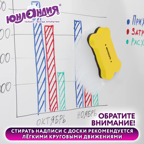 Стиратели магнитные для магнитно-маркерной доски ЮНЛАНДИЯ "Косточка", 55х110 мм, КОМПЛЕКТ 3 ШТ., ассорти, 237503