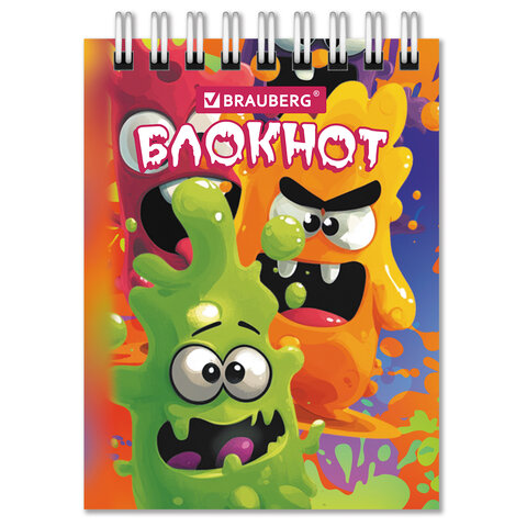 Блокнот МАЛЫЙ ФОРМАТ А7, 75х105 мм, 40 л., гребень, клетка, кросс-серия "МОНСТРИКИ", BRAUBERG, 116998