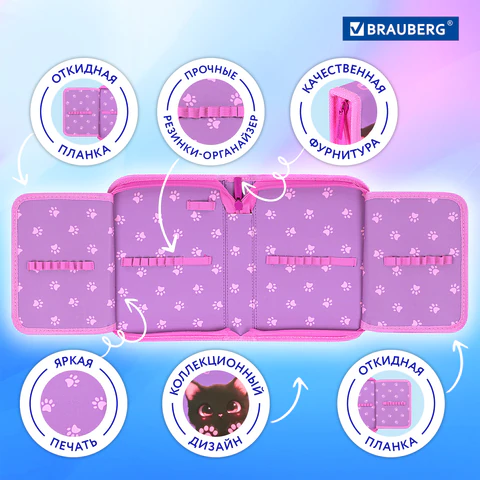 Пенал BRAUBERG, 1 отделение, 2 откидные планки, полиэстер, 21х14 см, "Paw prints", 273526
