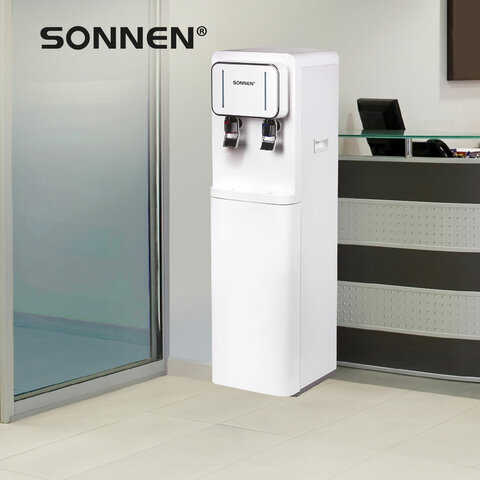 Кулер для воды SONNEN FSE-02BW, напольный, нагрев/охлаждение, НИЖНЯЯ ЗАГРУЗКА, 2 крана, белый, 456170