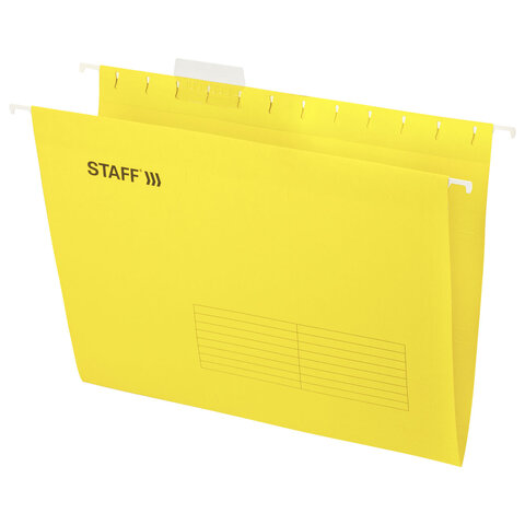 Подвесные папки А4 (350х240 мм) до 80 л., КОМПЛЕКТ 10 шт., желтые, картон, STAFF, 270930