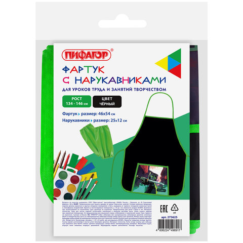 Фартук с нарукавниками для уроков труда ПИФАГОР, 1 карман, 46х54 см, "Sharp sword", 273625