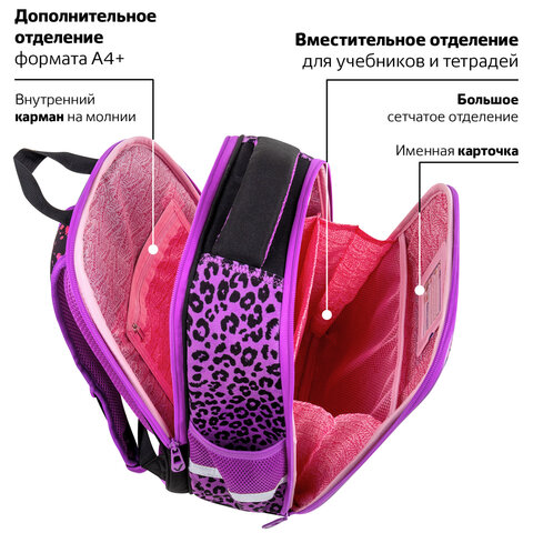 Ранец BRAUBERG FIT, 2 отделения, "Leopard", велюровое покрытие, 38х27х14 см, 272025