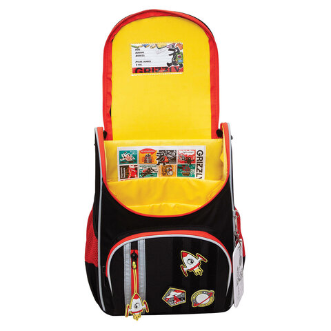 Ранец GRIZZLY анатомическая спинка, с мешком для обуви, для мальчиков, "ASTRONAUT", 33х25х13 см, RAm-385-6/1