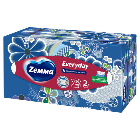 Салфетки косметические 2-слойные в картонном коробе, 250 штук, ZEMMA/ZEWA Everyday, 86791