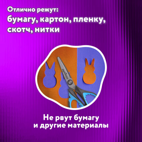 Ножницы ЮНЛАНДИЯ "BASIC", 155 мм, ребристые резиновые вставки, черно-голубые, европодвес, 236991