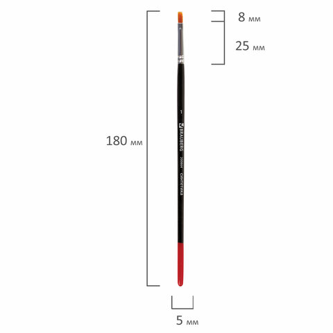 Кисть BRAUBERG синтетика, плоская, №1, 200864