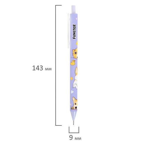 Карандаш механический 0,7 мм с принтом FUNSTER (ФАНСТЕР) "CORGI", корпус soft-touch ассорти, 182060