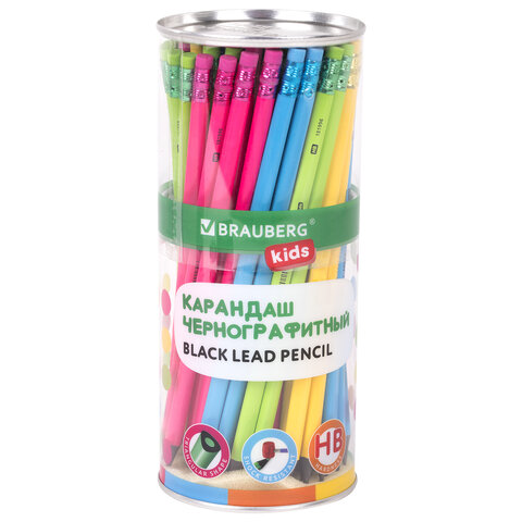 Карандаш чернографитный BRAUBERG KIDS, 1 шт., HB, трехгранный, с ластиком, 181996