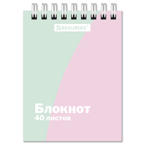 Блокнот МАЛЫЙ ФОРМАТ А7, 75х105 мм, 40 л., гребень, клетка, кросс-серия "PASTEL", BRAUBERG, 117014