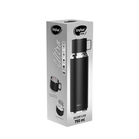 Термос 0,75 л JOYLUX (ДЖОЙЛЮКС) ULTRA, нержавеющая сталь SUS316, крышка/кружка, питейник, сито, черный матовый, 700314